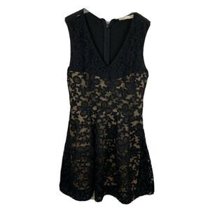 Maje Dress XS Womens Black Embroidered Lace Nude Lining Sleeveless Mini Cocktail